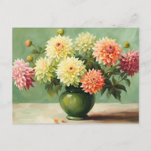 Carte Postale Dahlia Fleurs Bouquet Illustration