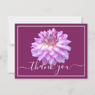 Carte Postale Dahlia pourpre et Merci Arrière - plan couleur vin