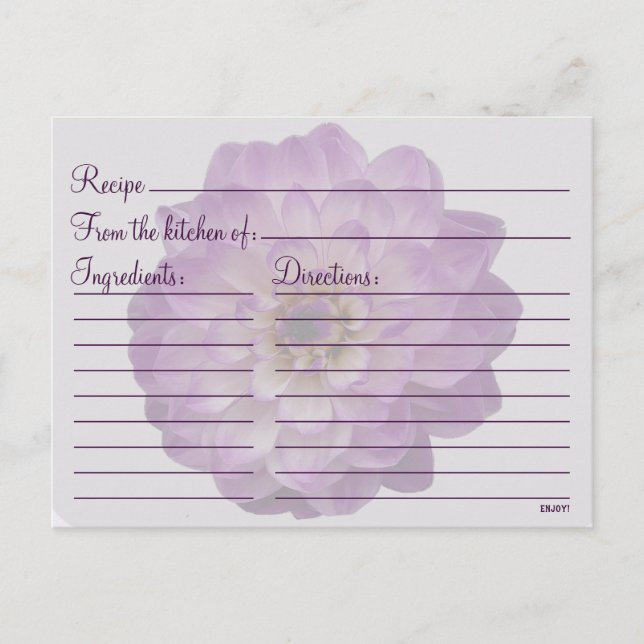 Carte Postale Dahlia Purple Lilac Fête des mariées Florale Recet (Devant)