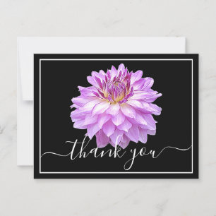 Carte Postale Dahlia Violet Avec Merci Arrière - plan Noir