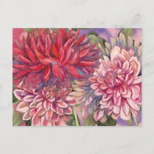Carte Postale dahlias fleurs aquarelle