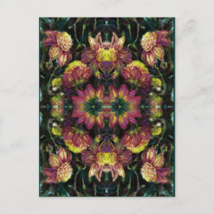 Carte Postale Dahlias jaunes et roses