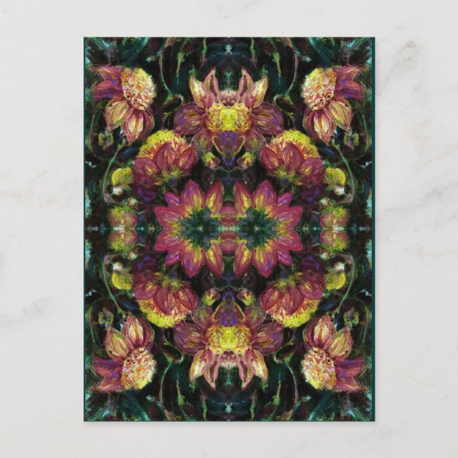 Carte Postale Dahlias jaunes et roses (Devant)