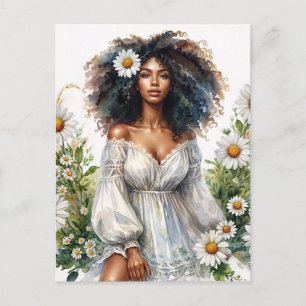Carte Postale Daisy Black Woman Curly Hair Eau estivale