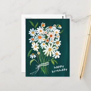 Carte Postale Daisy Bouquet Joyeux Anniversaire Gouache peint à