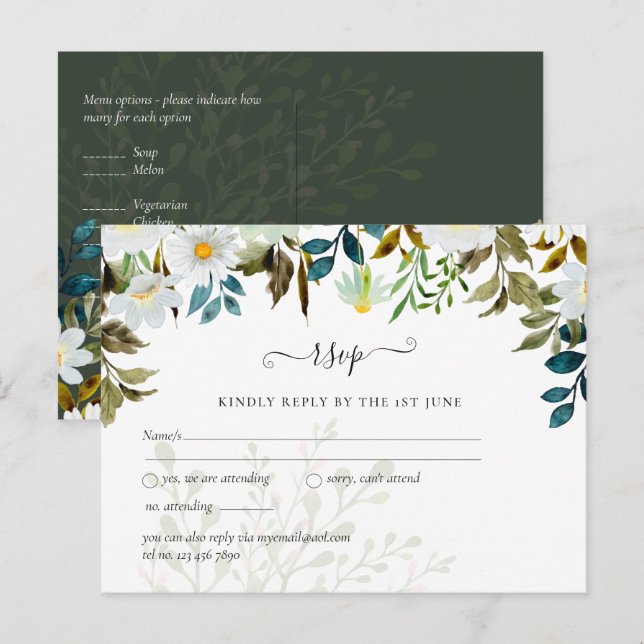 Carte Postale Daisy Fleur sauvage Mariage de verdure (Devant / Derrière)