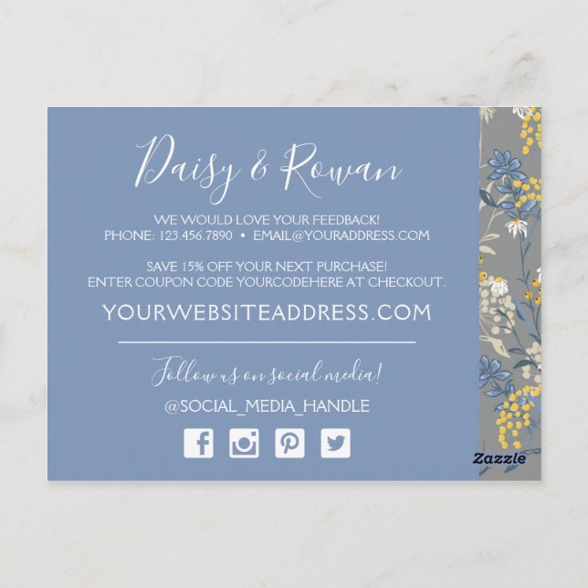 Carte Postale Daisy Rowan Navy et Merci botanique jaune (Dos)