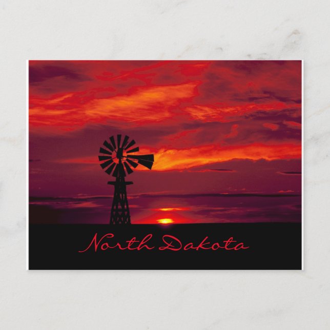 Carte Postale "Dakota du Nord" Windmill at Sunset (Devant)