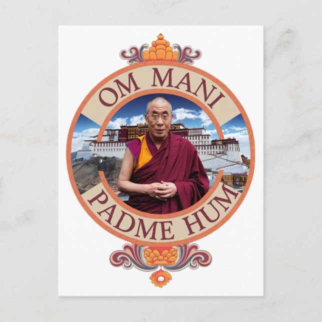 Carte Postale Dalaï Lama Palais du Potala Om Mani Padme Hum (Devant)