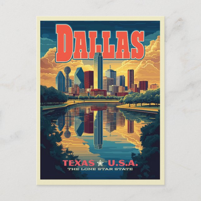 Carte Postale Dallas Skyline Retro Travel (Devant)