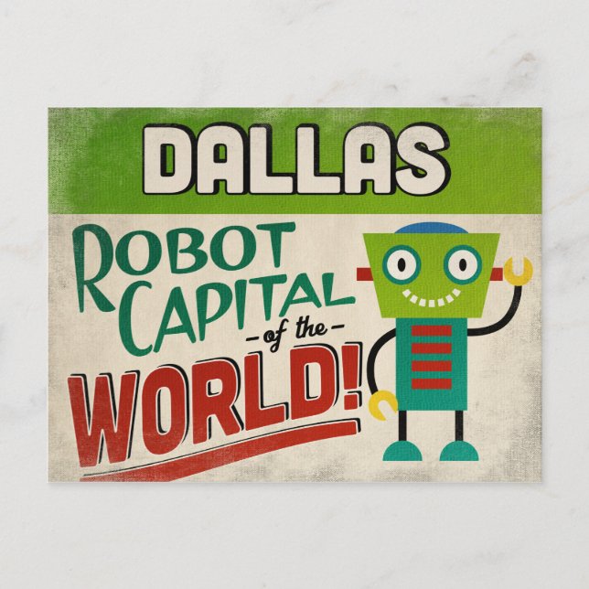 Carte Postale Dallas Texas Robot - Drôle Vintage (Devant)