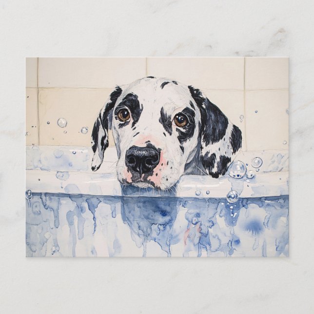 Carte Postale Dalmatien Dog Bain Temps Peinture (Devant)