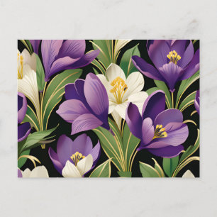 Carte Postale Damas élégant avec fleurs de crocus