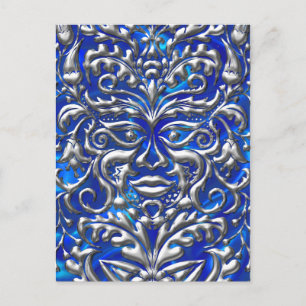 Carte Postale Damas en argent liquide GreenMan sur imprimé satin