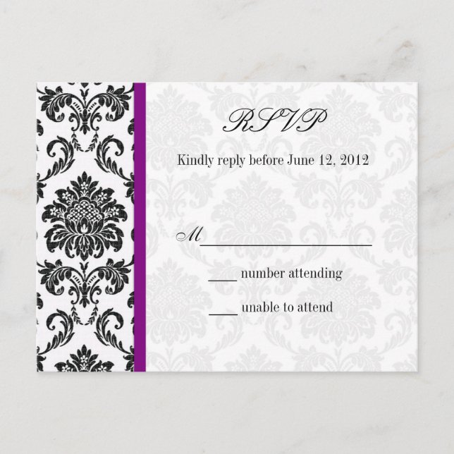 Carte postale Damask RSVP avec pourpre (Devant)