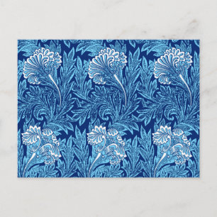 Carte Postale Damassé de fleurs jacobéen, bleu marine, bleu ciel
