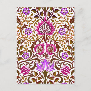 Carte Postale Damassé floral jacobéen, rose, violet et marron