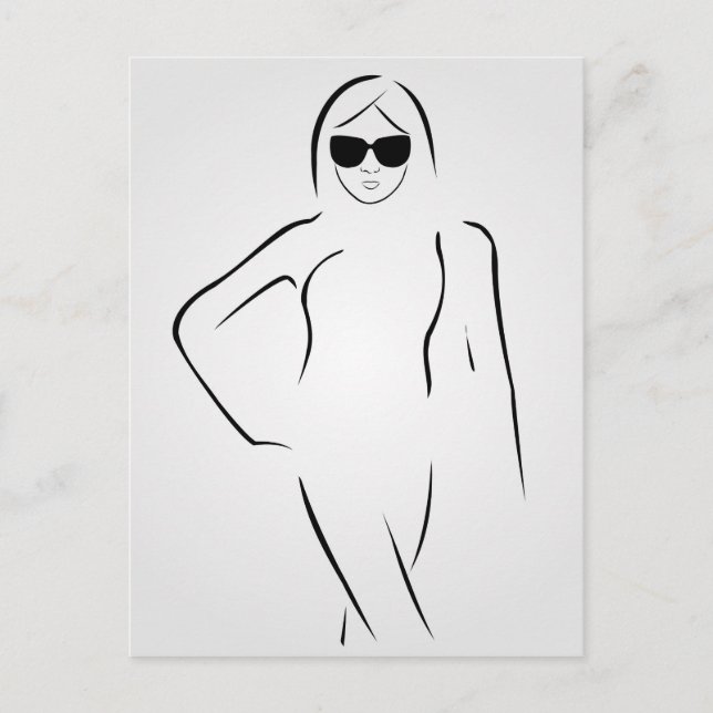 Carte Postale Dame aux abat-jour et maillot de bain (Devant)