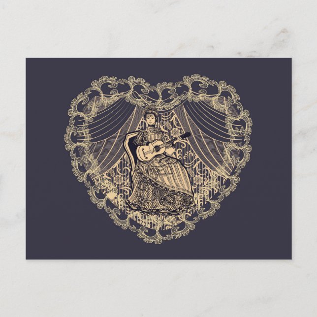 Carte Postale Dame avec guitare (Devant)