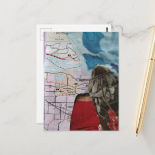 Carte Postale Dame avec un sac à main tête surréaliste collage