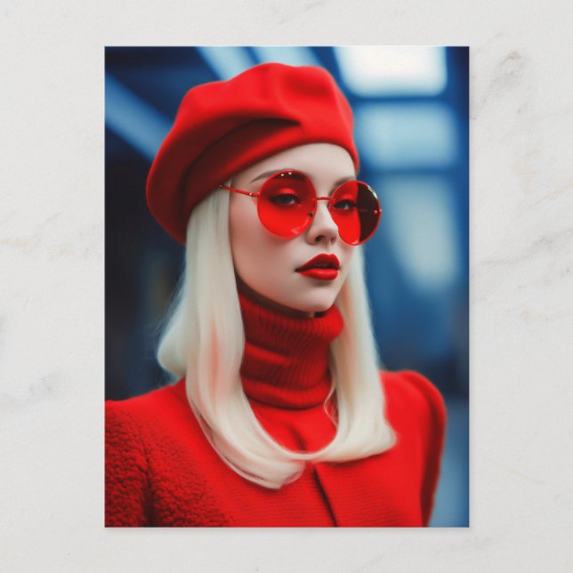 Carte Postale Dame Blonde En Rouge (Devant)