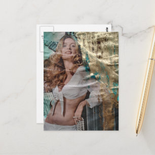 Carte Postale Dame blonde rétro jolie avec collage de perles