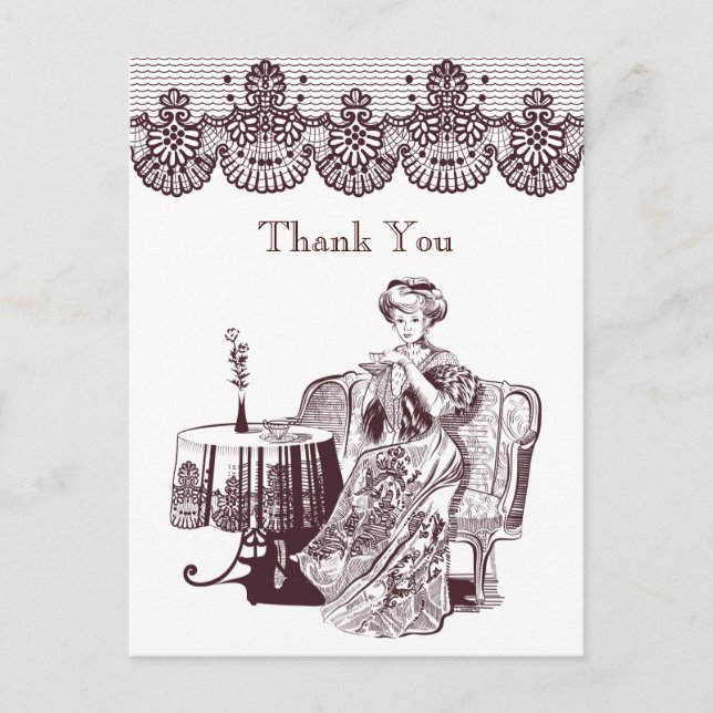 Carte Postale dame boit du thé (Devant)