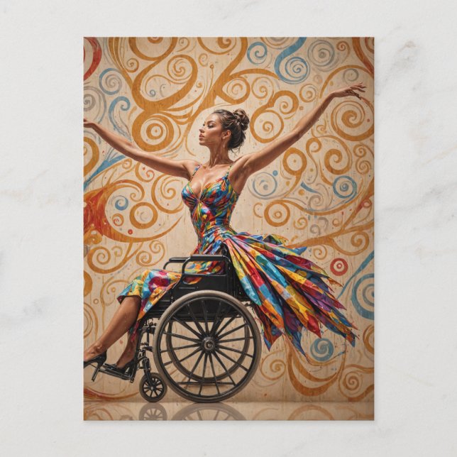 Carte Postale Dame dansante en fauteuil roulant (Devant)