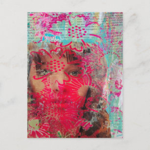 Carte Postale Dame de fleurs Collage de médias mixtes abstrait