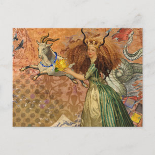 Carte Postale Dame de la Renaissance Capricorne Fantastique Vint