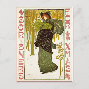 Carte Postale Dame de l'Art Nouveau vintage avec Mistletoe