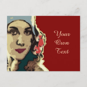 Carte Postale Dame des années 1920 au chapeau bleu Pop Art