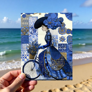 Carte Postale Dame élégante à bicyclette Delft