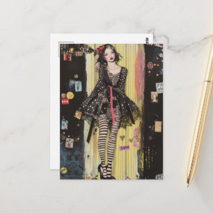 Carte Postale Dame en collage de mode noir et blanc
