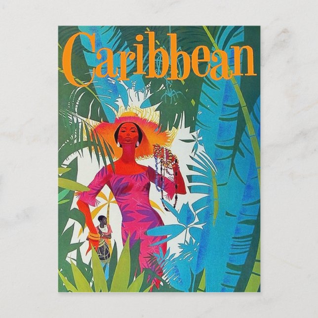 Carte Postale Dame en promenade sur l'île des Caraïbes, vintage, (Devant)
