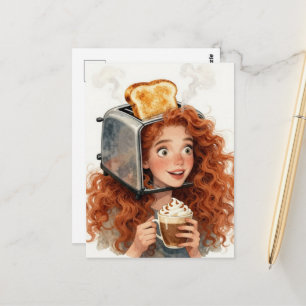 Carte Postale Dame et grille-pain sur la tête