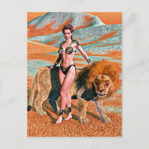 Carte Postale Dame et Lion