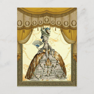 Carte Postale Dame géorgienne avec ventilateur - Or