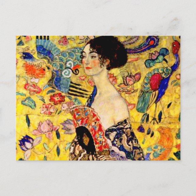 Carte Postale Dame Gustav Klimt avec ventilateur (Devant)