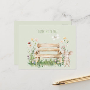 Carte Postale Dame Jardin Libellule Coccinelle Banc Souris Jardi