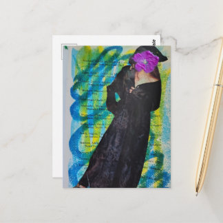 Carte Postale Dame Pirate Avec Fleur Violette Visage Mixte Média