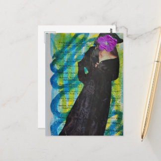 Carte Postale Dame Pirate Avec Visage Fleur Violette