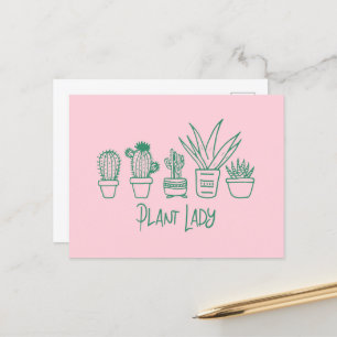 Carte Postale Dame Plante Cactus Succulente Amoureuse de Jardina