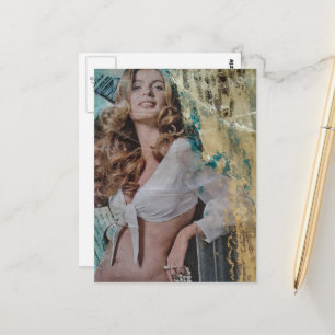Carte Postale Dame rétro chic avec perles Collage en techniques 