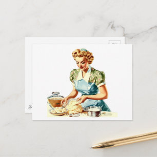 Carte Postale Dame Rétro en Cuisine