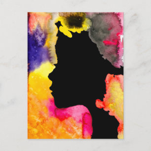 Carte Postale Dame tournesol silhouette art aquarelle