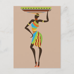 Carte Postale Dame tribale africaine avec l'art tribal corbeille