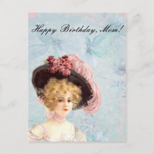 Carte Postale Dame victorienne en Casquette rose plumes