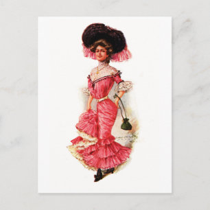 Carte Postale Dame victorienne en Robe Rose