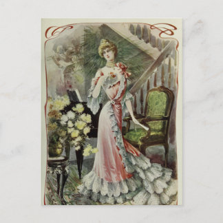 Carte Postale Dame victorienne - Mode française Vintage - Robe r